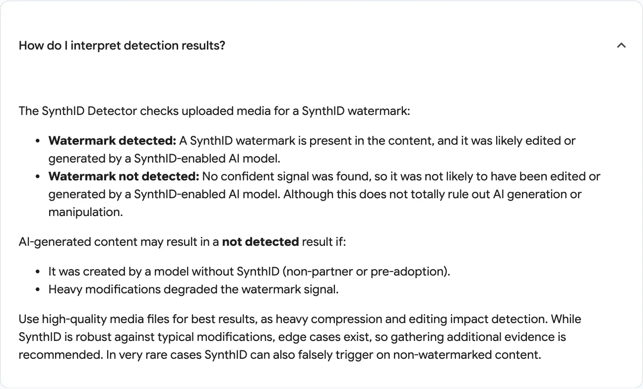คำถามที่พบบ่อยบน SynthID Detector อธิบายความหมายของผล Watermark detected และ Watermark not detected